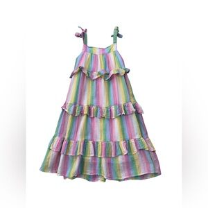 Mini Boden Size 5-6 Years Tiered Ruffle Pastel Gold Striped Maxi Dress